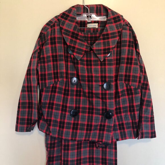 Vintage 1940s 1950s Marie Phillips Plaid Dress Set Jacket & Skirt Trad Wife - Picture 2 of 6